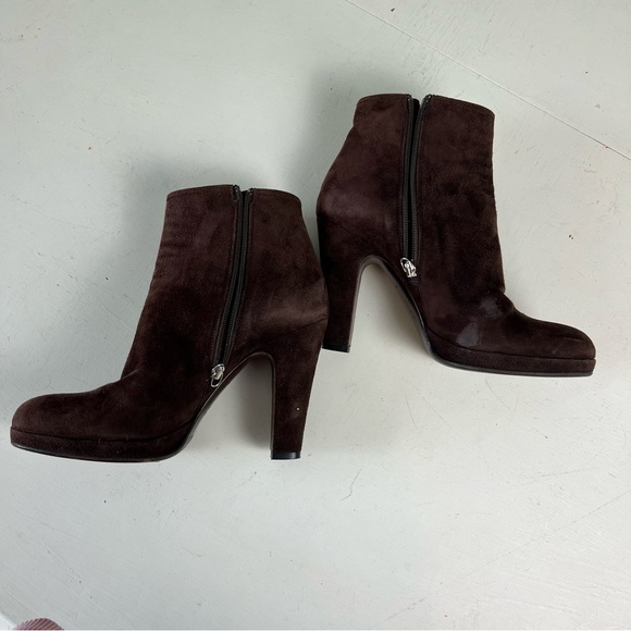 MIU MIU- Suede Booties Brown Heeled Designer Classic Leather Ankle - Picture 3 of 9
